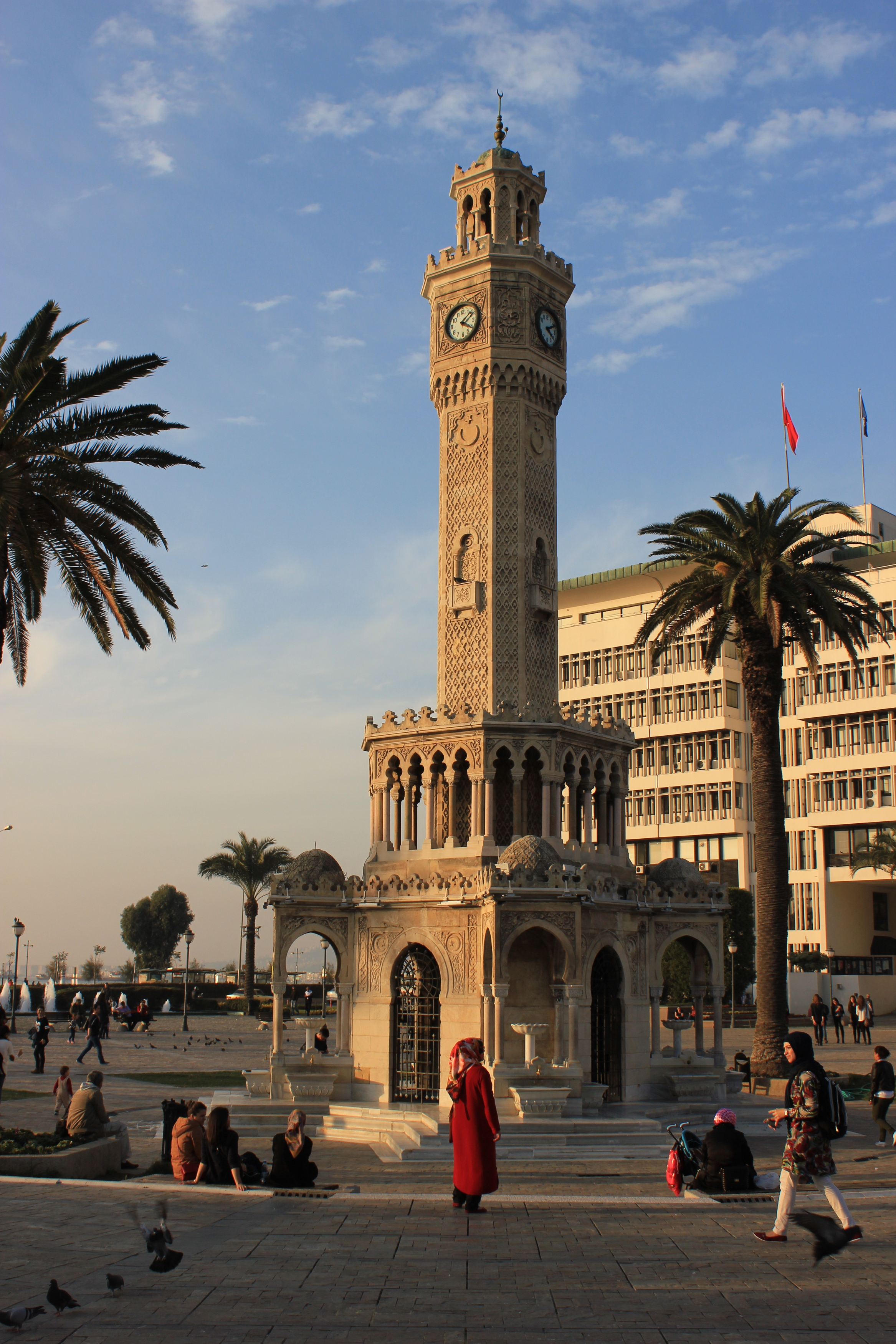 Konak Clock Tower and Izmir waterfront on the Aegean